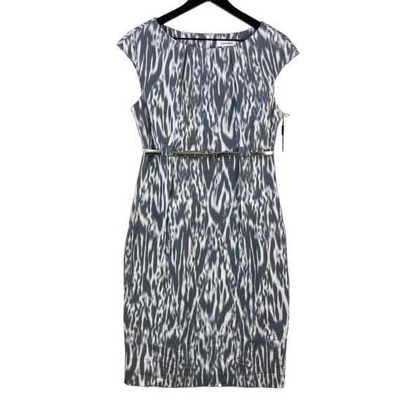 Calvin Klein Dresses & Skirts - NWT Calvin Klein Womens (8) Knee Length Sheath Boat Neck Dress Gray Belted